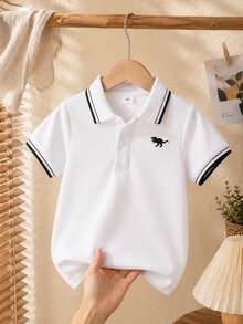 Boys' Contrast Trim Short Sleeve Polo Shirt - White - View 1