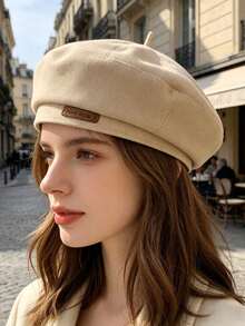 1pc Women's Beret Hat, Fashion Letter Decor Octagonal Cap, Vintage Street Style Painter Hat, Autumn/Winter - A - View 6