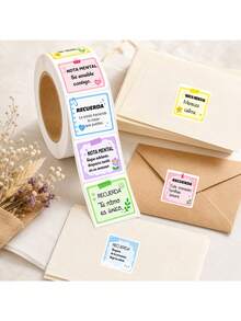 500pcs Spanish Inspirational Quote Stickers Roll, Memo Style Reminder Labels, Healing Stickers For Gift Wrapping, Scrapbooking And Planner Decoration - Multicolor - View 3