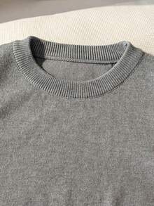 Girls Elegant Solid Color Lace Butterfly Split Knit Sweater Long Sleeve Pullover Suitable For Daily Casual Wear Spring Autumn Winter - Grey - View 3