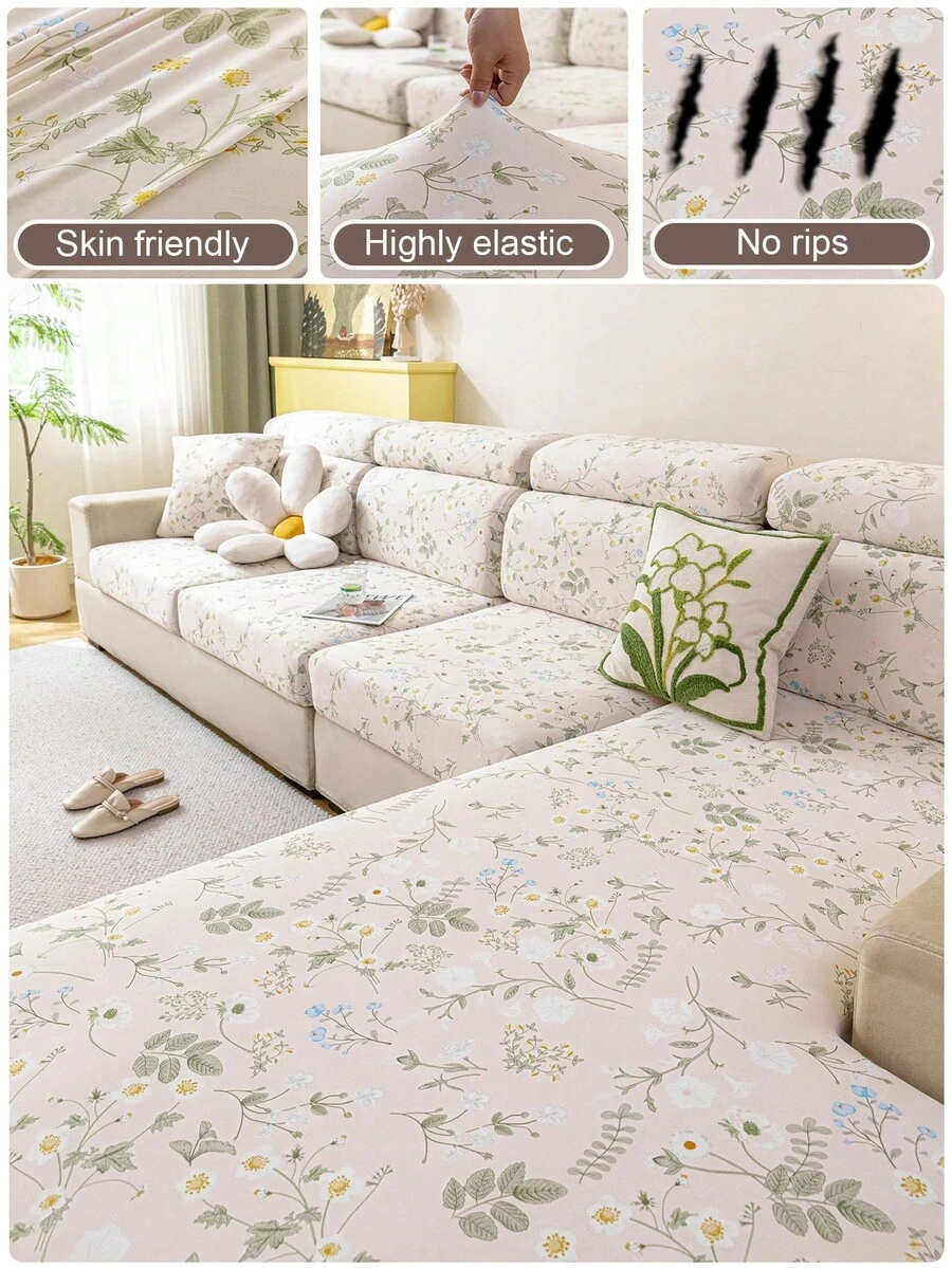 1pc Summer Breathable Sofa Cover, Universal Fit Anti-Slip Sofa Cushion, Elastic Sofa Slipcover, Suitable For L-Shaped Sofa And 1/2/3/4 Seater Sofa Protection - Beige - View 1