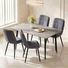 Dining Table And Chairs Set Of 4, 120cm Marble Effect Dining Table With 4 Velvet High Back Dining Chairs, Modern Dining Table Set For Dining Room Kitchen - Grey Table + Grey Velvet Chair - View 12