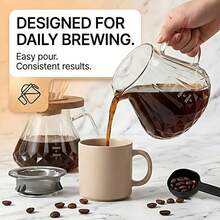 Pour Over Coffee Pot Set, 13.5/20oz Borosilicate Glass Body With Lid, Includes Coffee Scoop, Walnut Wood Handle, Transparent, Suitable For Home, Cafe, Camping - Multicolor - View 8