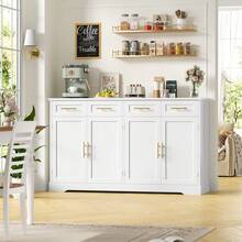 150cm Large Sideboard, Kitchen Cabinet With 4 Drawers & 4 Doors - White - View 3