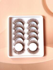 1 Box 6 Pairs Caramel Mixed Color False Eyelashes, Long Voluminous 3D Multi-Layer Mesh Effect, Winged Tail, Exaggerated European & Asian Style Stage Lashes For Natural Stage Makeup - View 4