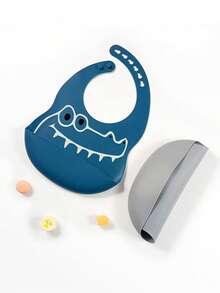 1pc Baby Animal Face Pattern Silicone Bib, 6-Level Adjustable Neck Strap, Bottom Pocket To Catch Food, Suitable For Feeding And Self-Feeding - Multicolor - View 8