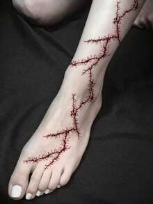 STARTTOOS 2pcs Halloween Realistic Scar Stitch & Lightning Crack Temporary Tattoo Stickers - DIY Party Holiday Gift Arm Leg Temporary Tattoo Stickers - Multicolor - View 2