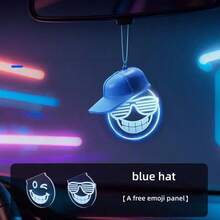 1Pc Cool Smiling Face Car Hanging Neon Light With Hat, USB Rechargeable LED Auto Rearview Mirror Pendant Lamp, Colorful Glowing Interior Decor Ornament - Multi-color light - View 14