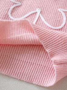 Tween Girls Cute Solid Color Floral Embroidered Knit Pullover Sweater, Suitable For Daily Wear, Vacation, Spring, Autumn, Winter - Pink - View 7