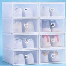 1pc Stackable Plastic Shoe Storage Boxes, Dust‑Proof Shoe Organizer Cabinet, Easy‑To‑Install Stylish Shoe Container For Closet, Entryway, Under Sofa, Under Bed, Bathroom Counter - Multicolor - View 2