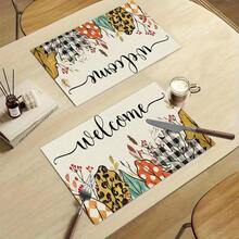 1/4/6pcs Autumn Series Leopard Print & Autumn Leaf Welcome Mixed Pattern Placemats, Heat-Resistant Table Mats For Home Kitchen, Table Protection, Kitchen Dining Table, Party Scene Decoration - Multicolor - View 10