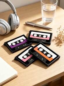 2D Retro Cassette Tape Pattern Pop-Up Card Holder, Holds 6 Cards, Portable Scratch-Resistant Card Case, Minimalist Credit Card Holder, Cassette Illustration Style Doctor Nurse Card Holder, Transit Card Holder, Student ID Card Holder Set, Multi-Functional Decorative Accessory, Suitable For Keychain, Phone Accessory, Card Storage, Storing ID Card, Credit Card, Transit Card, Gift For Family And Friends, Music Lovers Back To School Season, Teacher's Day, Back To School, Halloween, Thanksgiving, Christmas, New Year, Anniversary Gift. - Multicolor - View 6
