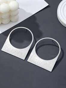 2pcs/Set European And American Style Exaggerated Red Hollow Round Stud Earrings For Women - Silver - View 2