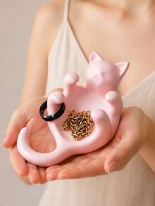 Creative Lying Cat Jewelry Tray, Four-Claw Cat Jewelry Storage Tray,Desktop Organizer,Home Decoration,Small Item Storage,Organization Accessories - Multicolor - View 8