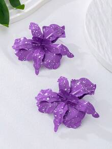 1 Pair Vacation Style Metal Flower Pendant Earrings For Women, Suitable For Daily Wear And Party Outfits, Random Flower Design - Purple - View 3