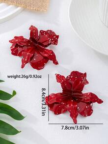 1對度假風金屬花朵吊墜耳環，適合女性日常與派對穿著，花朵造型隨機 - 紅色 - 查看 7