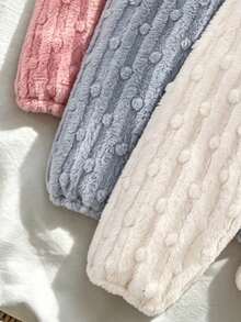 3pcs/Set Young Girls Jacquard Plush Long Pants, Autumn/Winter Elastic Waist Loose Thickened Cuffed Leg Fluffy Trousers For Outdoor Wear - Multicolor - View 3
