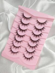 7 Pairs Natural Look False Eye Lashes Clear Band Wispy Fluffy And Soft Faux Mink Spiky Lashes Makeup Extension - Black - View 6