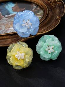 1pc Colorful Gradient Flower Resin Ring, Fresh Blue Yellow Green Large Flower Petal Unique Personalized Accessory - Flower Ring - View 3