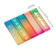 Mini Student Multi-Function Palm Ruler, Notebook Scale Ruler, Transparent Wavy Colorful Compact Straight Ruler & Protractor, Multiple Combinations - Multicolor - View 2