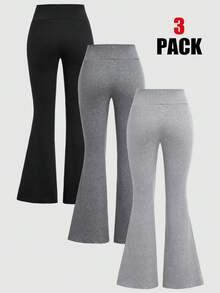 Tween Girls 3pcs Flared Pants Set, Multi-Functional Vacation Travel Commute Casual Long Pants, Back To School, Winter, Black/Dark Gray/Light Gray - Multicolor - View 2