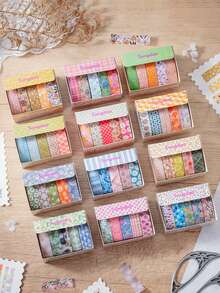 5 Rolls/Set Of Simple Pattern Washi Tape Set, Stylish Clear-Printed Plant Flower Decorations, For Decorating Gift Bags, DIY Scrapbooking, And Journaling,Gift For Friends - Sets - View 3