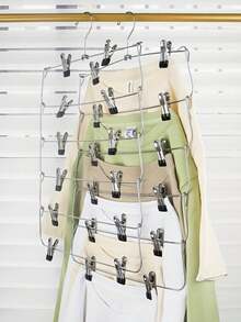 6-Tier Stainless Steel Folding Pants Rack, Skirt Hanger Set, Space-Saving Multi-Layer Clothing Storage Rack, Suitable For Closet And Wardrobe, Can Store Jeans, Skirts And More, Metal Structure, Efficient Closet Organization - Silver - View 7