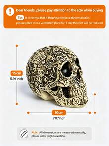 1pc Resin Skull Floral Human Skull Model, Adult Skull Skeleton Model, Day Of The Dead Decoration, Vintage Style Home Desktop Ornament, Horror Party Prop, Unique Collectible Model Gift - 1PC - View 9