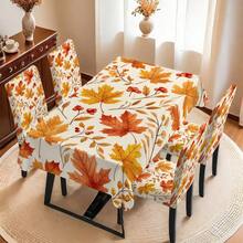 1PC/2PCS/4PCS/6PCS Autumn Watercolor Maple Leaf & Berry Elastic Chair Covers, Red Maple Leaf & Red Berry Print Removable Washable Full Coverage Seat Protector, Universal Water-Washable Dining Chair Slipcover Set, Thanksgiving Autumn Home Restaurant Decor, All Season Halloween Christmas Tablecloth & Chair Cover Set - Multicolor - View 17