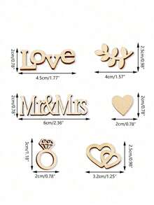 25pcs/Bag Mr. & Mrs. Wooden Heart Confetti - 2-6cm, Natural Wood Grain Table Decor, Suitable For Weddings, Anniversaries And Romantic Events - Multi-color - View 2