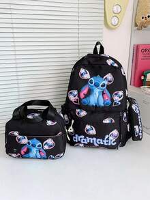3-Piece Disney Unisex Backpack Set, Backpack + Pencil Case + Lunch Bag, Multi-Functional Adjustable Casual Backpack, Outdoor Storage Bag, Suitable For Back To School Season Children's Gift - A - View 10