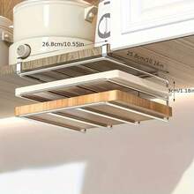 Double-Layer Stainless Steel Under-Cabinet Storage Rack, Suitable For Cutting Boards, Paper Towels And Pot Lids - Easy Access, Organized Storage - 1pc, Practical Storage Organizer - Multicolor - View 8