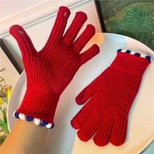 1 đôi găng tay len đan ren gắn bông pom pom nhiều màu cho nữ, găng tay hở ngón cảm ứng giữ ấm mùa đông, cổ tay bo gân co giãn, găng tay cả ngón đa năng ngoài trời, nhiều màu lựa chọn - Nhiều màu - Xem 9