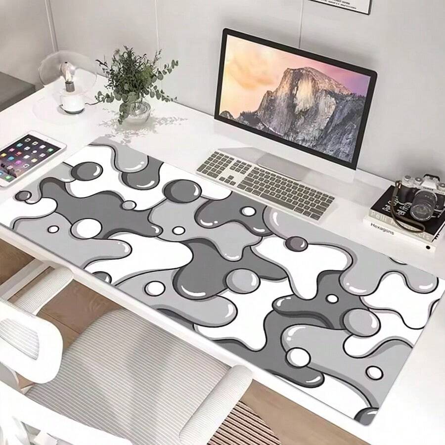 Black White Grey Mouse Pad XL Geometric Desk Mat With Non-Slip Rubber Base Stitched Edge For Desk Gaming Desktop Mat, Have 5 Sizes To Choose From - View 1