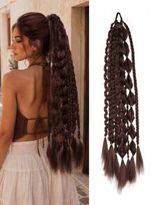 24-Inch Pre-Woven Ponytail Wig For Women, Bohemian Style Multi-Strand Braid Extensions, Elastic Hair Tie Suitable For Holiday And Party Looks. - Multicolor - View 9