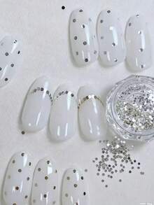 1box/2boxes Silver Small Round Nail Art Glitter, 2-Box Set, Assorted Sizes Round Glitter, Mirror Silver Glossy Shiny Transparent. Lightweight Glitter Texture, Suitable For Minimalist Shiny Premium Style Nail Art DIY - Silver - View 1