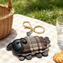 JRESSIAL Cute Plaid Sheep Keychain Cartoon Animal Bag Charm PU Leather Pendant Key Ring Accessory, Suitable For Backpack, Handbag Decoration Gift - Multicolor - View 5