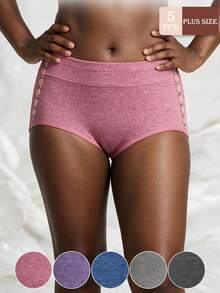 5pcs Plus Size Women's Triangle Panties, Side Floral Embroidery Comfortable Fabric, Full Coverage Comfortable Inclusive Plus Size Underwear - Multicolor - View 1