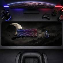1pc Full Moon Flying Witch Raven And Misty Forest Extended Gaming Mouse Pad, Large Computer Desk Mat For Gamers And Home Office, Black Gray Gothic Halloween Decor - View 3