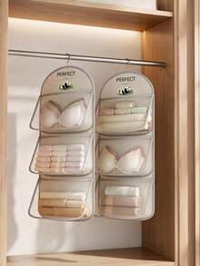 3-Tier Hanging Underwear & Socks Storage Bag, Home Clothing Organization, Dorm Closet Storage, Suitable For Closet Space Optimization, Kitchen Miscellaneous Item Classification And Bathroom Storage. Breathable Mesh Design, Moisture-Proof And Odor-Resistant With Clear Visibility Of Contents; Multi-Compartment Partition Logic For Precise Classification Of Underwear, Socks And Miscellaneous Items. - Multicolor - View 1