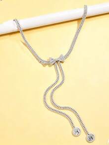 1pc Fashionable Elegant Rhinestone Bow Waist Chain Sexy Shiny Women Body Chain Halloween Party Dance Accessory - Silver - View 3