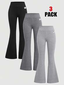 Tween Girls 3pcs Flared Pants Set, Multi-Functional Vacation Travel Commute Casual Long Pants, Back To School, Winter, Black/Dark Gray/Light Gray - Multicolor - View 1