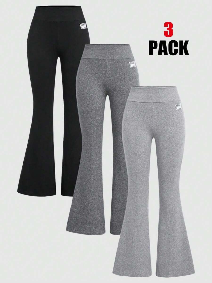 Tween Girls 3pcs Flared Pants Set, Multi-Functional Vacation Travel Commute Casual Long Pants, Back To School, Winter, Black/Dark Gray/Light Gray - Multicolor - View 1