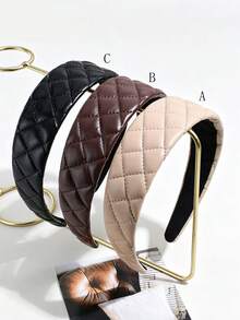1pc Women's Fashion Vintage Rhombus Pattern PU Leather Headband Suitable For Daily Wear - Multicolor - View 7