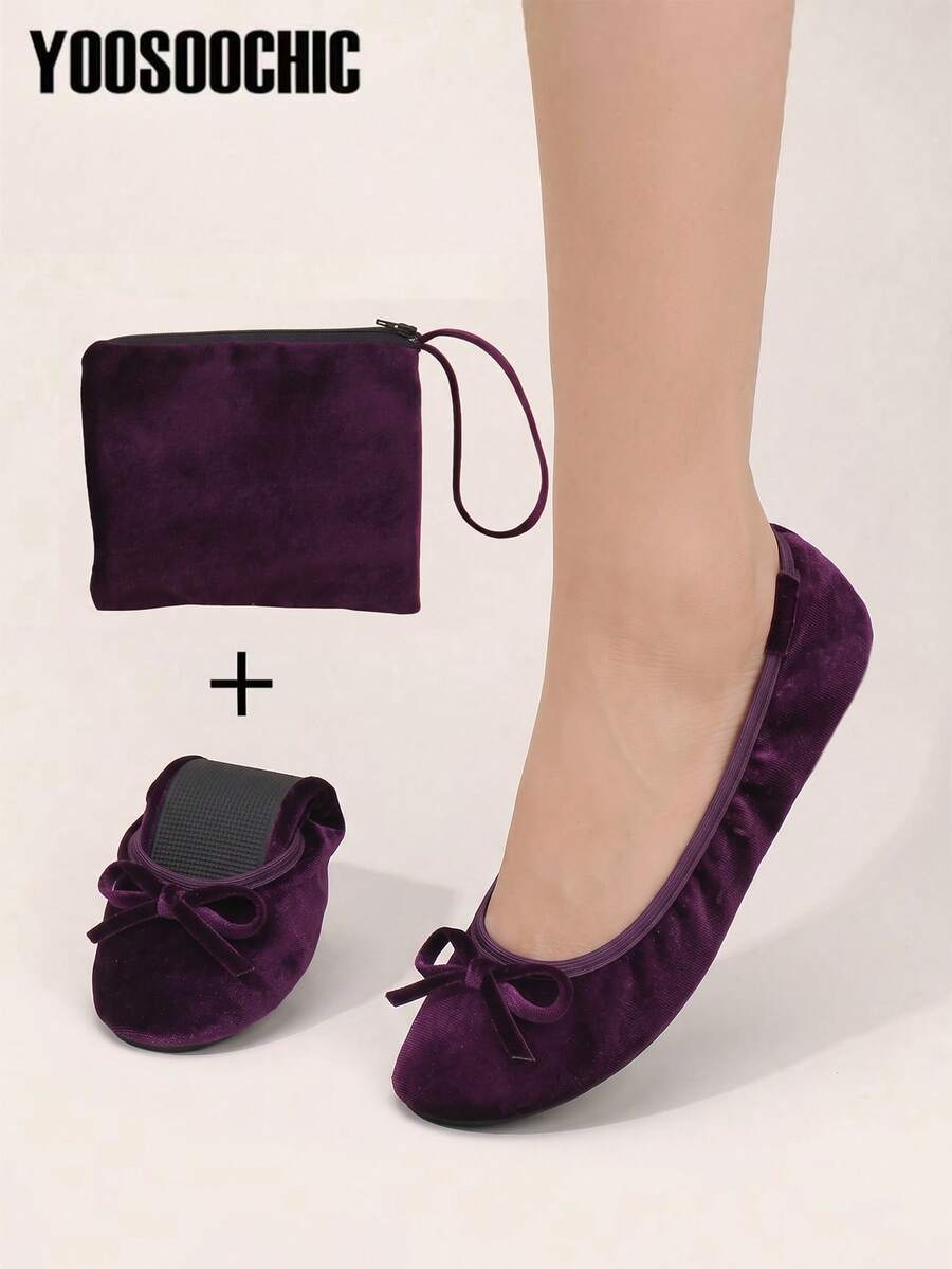Sapatilhas de Dança Femininas para Uso Interno em Fleece Roxo Profundo com Toque de Pele, Sapatilhas de Balé Dobráveis Slip-On, Chinelos Casuais de Moda Feminina Leves com Sensação de Pés Descalços, Macios e Confortáveis para Casa, Acompanha Bolsa de Armazenamento Combinando