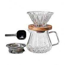 Pour Over Coffee Pot Set, 13.5/20oz Borosilicate Glass Body With Lid, Includes Coffee Scoop, Walnut Wood Handle, Transparent, Suitable For Home, Cafe, Camping - Multicolor - View 12