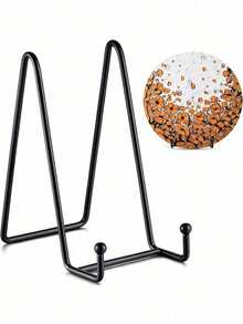 10pcs N-Shaped Iron Art Photo Frame Stand Minimalist Phone Tablet Metal Holder Metal Photo Frame Stand Ceramic Plate Artwork Display Rack Decorative Plate Display Rack Hanging Bracket - Black - View 5