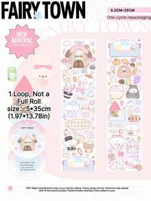 35cm/Loop Cute Creamy Fairy Tale Animal PET Die Cut Sticker DIY Goo Card Journal Scrapbooking Photo Card Phone Case Collage Supply - Black - View 12