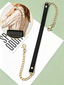 1pc Gold Metal Chain With Black Shoulder Strap, Fashionable And Versatile, Suitable For DIY Handbag And Shoulder Bag Accessories, Square Safety Buckle Design, Can Be Used As Wallet Strap Or For DIY Wallet Making - Multicolor - View 2