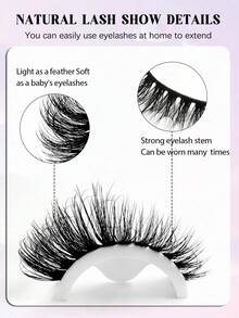 Asiteo 7 Pairs Black Soft Stem 3D Fluffy Cat Eye/Fox Eye False Eyelashes, Natural Makeup Look, Soft And Curly, Eyelash Extension Effect, Dramatic Strip Lashes, Natural Cat Eye, Natural Soft Fluffy Curly Dense Long Eyelashes - Black - View 4